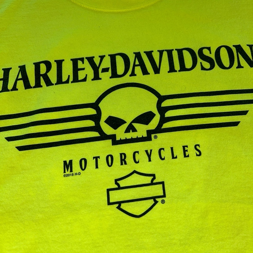 Harley Davidson Spellout Shirt Size  2X  Safety Yellow Chunky River Meridian, MS